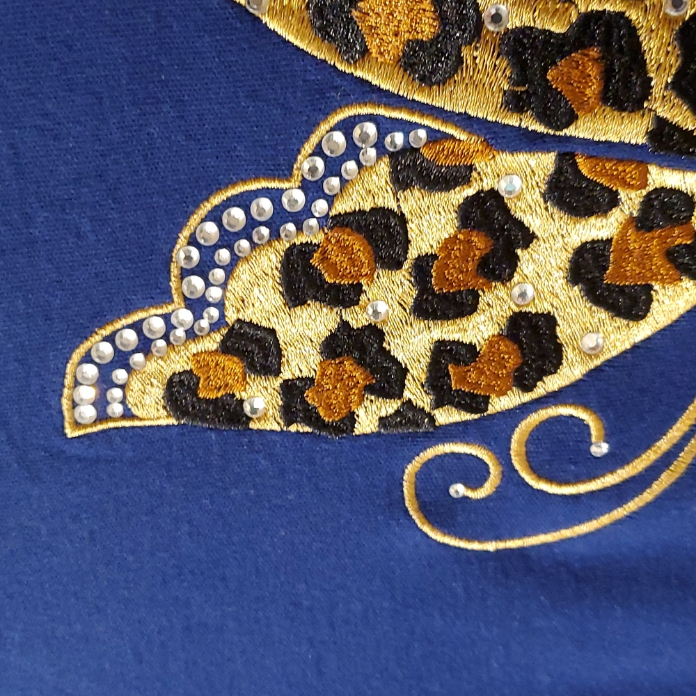Blue Knit Top with Embellished Leopard Print Butterfly Appliques - Picture 4 of 4